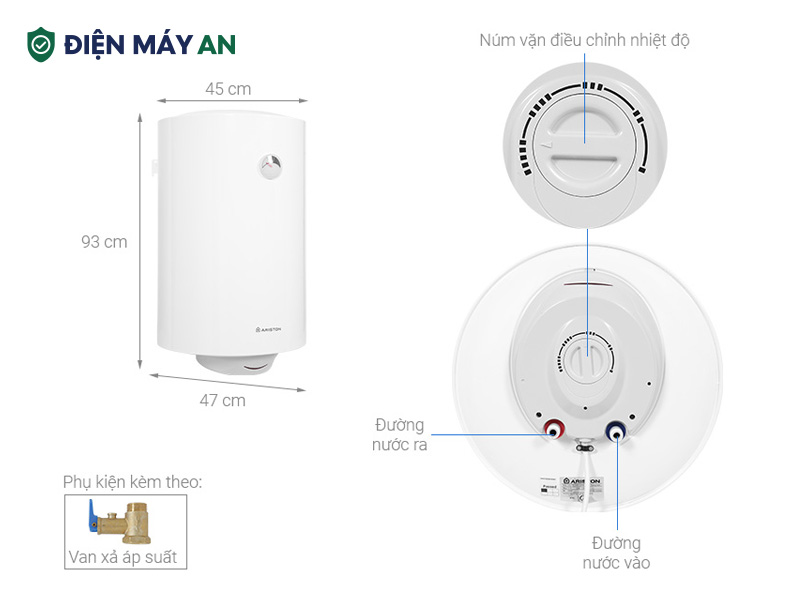 Bình nước nóng gián tiếp Ariston 100 lít 2500W PRO R 100 V 2.5 FE